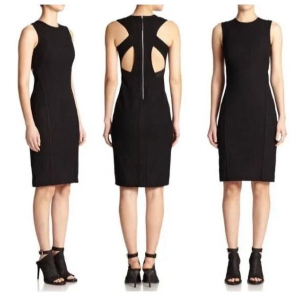 Helmut Lang Black Compress Mesh Trim Cutout Twill Sleeveless Dress